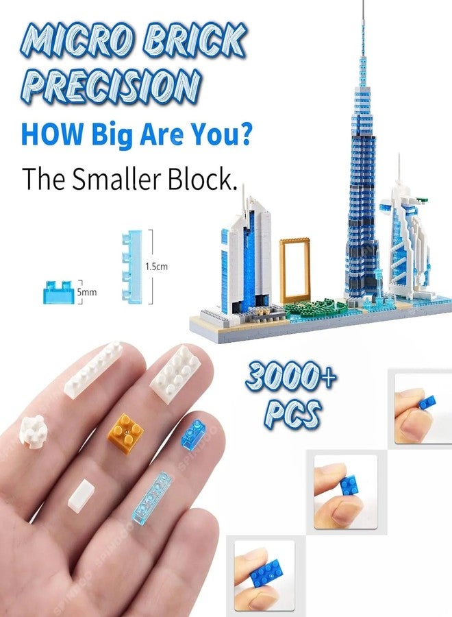 Spindoo Skylines Series Dubai Skyline Micro Mini Building Blocks Set - 3000+ Pcs Mini Architecture Model Kit for Adults & Kids 6+ | Realistic Dubai City Building Toy | Premium Gift & Display Décor - Image 4